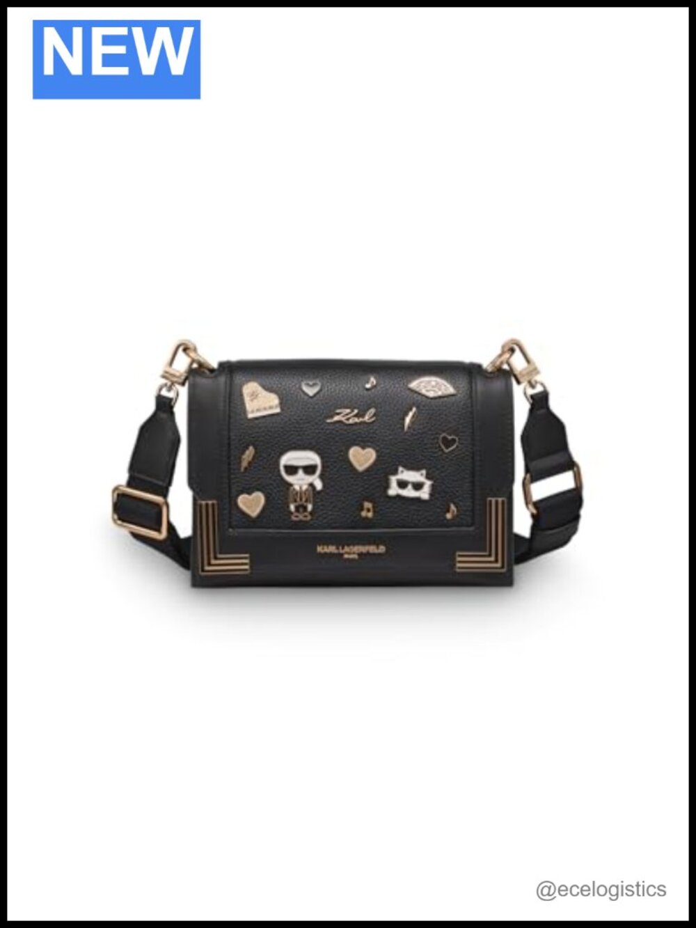 Karl Lagerfeld Camille Satchel Shoulder Bag with Pins Leather